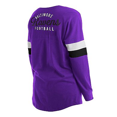 Women's New Era Purple Baltimore Ravens Plus Size Athletic Varsity Lace-Up V-Neck Long Sleeve T-Shirt