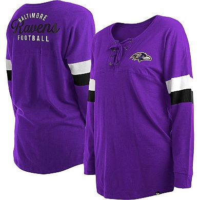 Women's New Era Purple Baltimore Ravens Plus Size Athletic Varsity Lace-Up V-Neck Long Sleeve T-Shirt