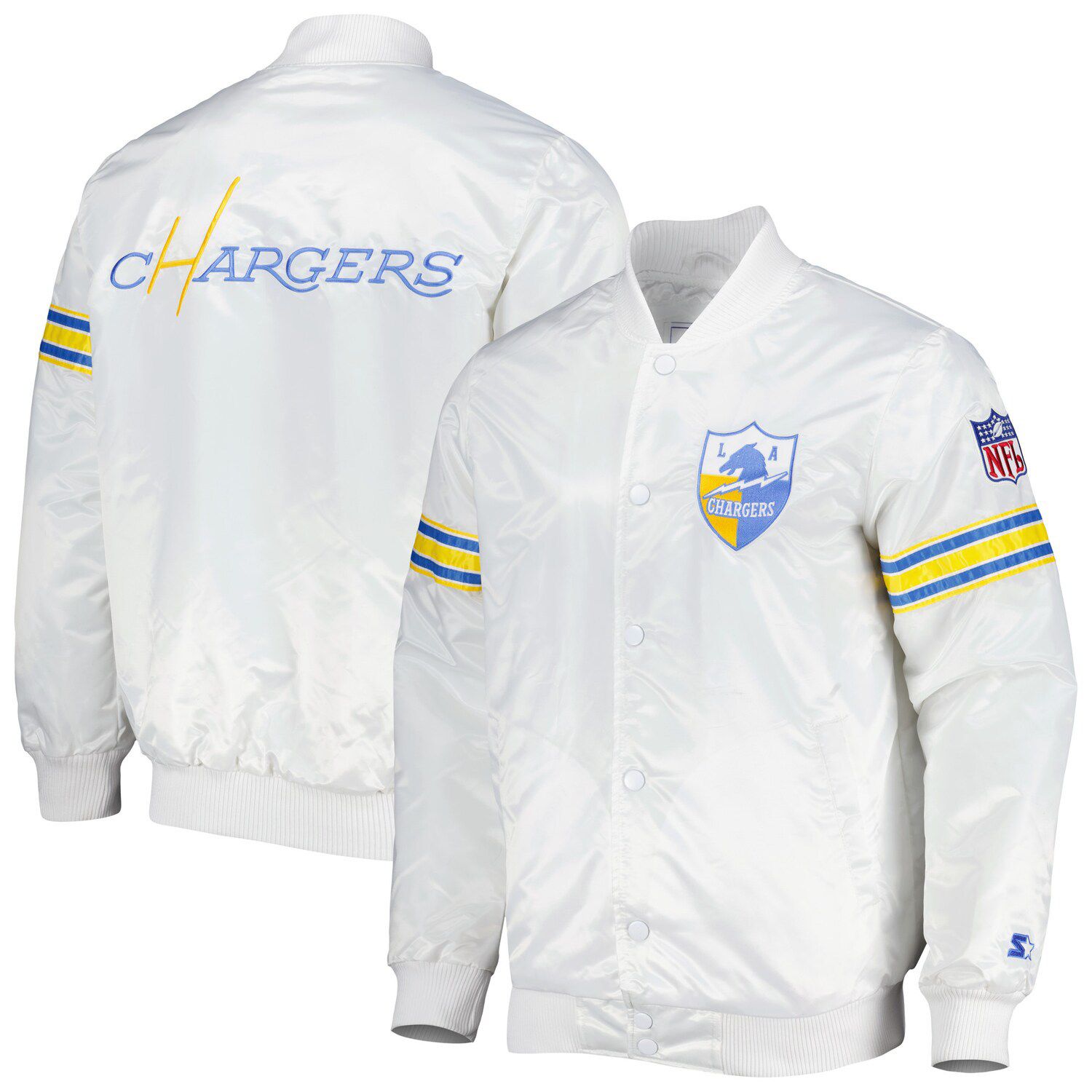 Starter White/Powder Blue Los Angeles Chargers Thursday Night Gridiron Raglan Half-Zip Hooded Jacket