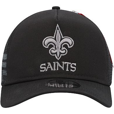Men's New Era x Alpha Industries  Black New Orleans Saints A-Frame 9FORTY Trucker Snapback Hat