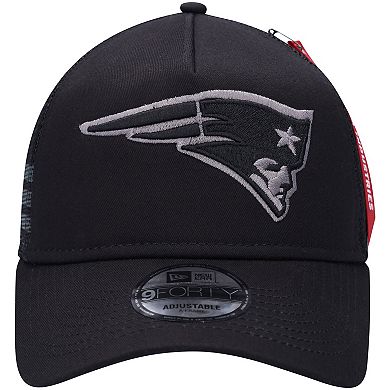 Men's New Era x Alpha Industries  Black New England Patriots A-Frame 9FORTY Trucker Snapback Hat