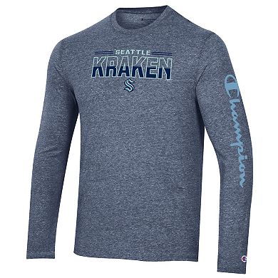 Men's Champion Heather Navy Seattle Kraken Tri-Blend Long Sleeve T-Shirt