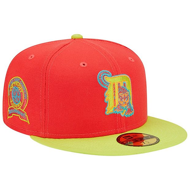 Men's New Era Red Detroit Tigers Lava Highlighter Logo 59FIFTY