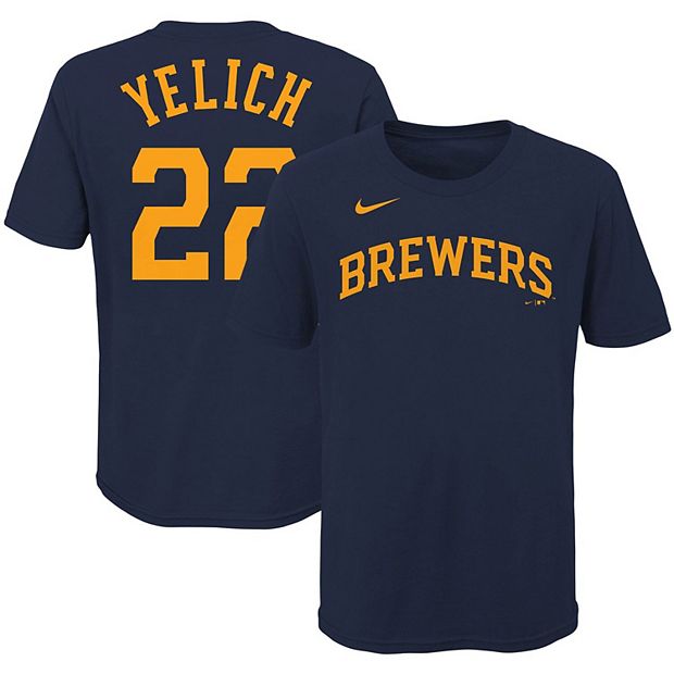 Youth Christian Yelich Navy Milwaukee Brewers Player Logo Jersey