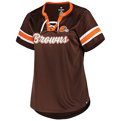 Women's Fanatics Branded Brown Cleveland Browns Plus Size Original State Lace-Up T-Shirt