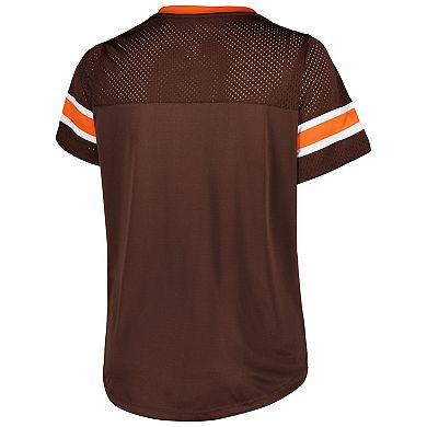 Women's Fanatics Branded Brown Cleveland Browns Plus Size Original State Lace-Up T-Shirt