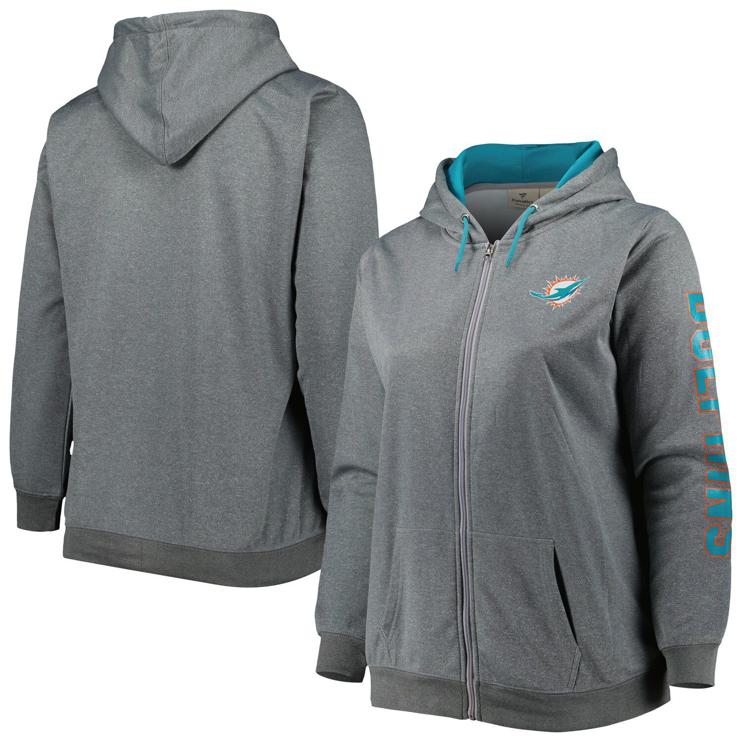 Men's Starter Aqua/Heather Charcoal Miami Dolphins Extreme Vintage Logos Pullover  Hoodie