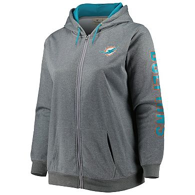 Women's Heather Charcoal Miami Dolphins Plus Size Fleece Full-Zip ...