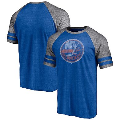 Men's Fanatics Branded Heather Royal New York Islanders Two-Stripe Raglan Tri-Blend T-Shirt