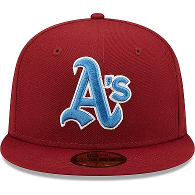 Men's New Era Cardinal Oakland Athletics 40th Anniversary Air Force Blue Undervisor 59FIFTY Fitted Hat