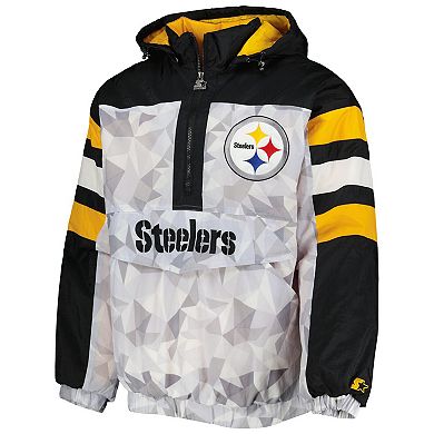 Men's Starter White/Black Pittsburgh Steelers Thursday Night Gridiron Raglan Half-Zip Hooded Jacket