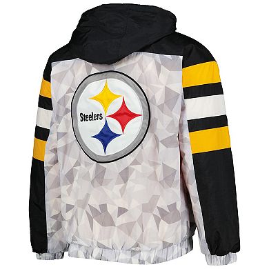 Men's Starter White/Black Pittsburgh Steelers Thursday Night Gridiron Raglan Half-Zip Hooded Jacket
