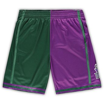 Men's Mitchell & Ness Green/Purple Milwaukee Bucks Big & Tall Hardwood Classics Split Swingman Shorts