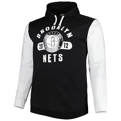 Men's Fanatics Branded Black/White Brooklyn Nets Big & Tall Bold Attack Pullover Hoodie