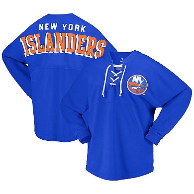 Women's Fanatics Branded Royal New York Islanders Spirit Lace-Up V-Neck Long Sleeve Jersey T-Shirt