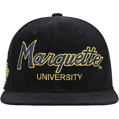 Youth Mitchell & Ness Black Marquette Golden Eagles Corduroy Script Snapback Hat