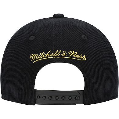 Youth Mitchell & Ness Black Marquette Golden Eagles Corduroy Script Snapback Hat
