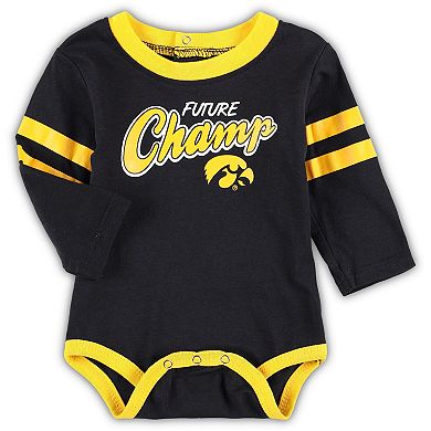 Infant Black/Gold Iowa Hawkeyes Little Kicker Long Sleeve Bodysuit and Sweatpants Set