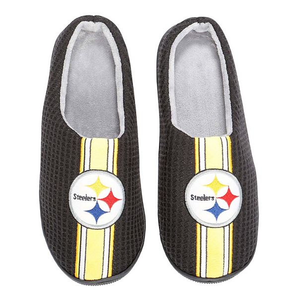 Men's FOCO Black Pittsburgh Steelers Team Stripe Memory Foam Slide Slippers