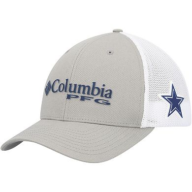Men's Columbia Gray/White Dallas Cowboys PFG Ball Flex Hat 