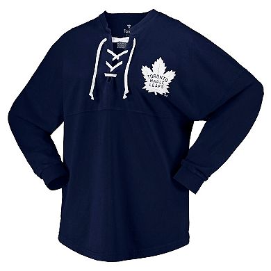 Women's Fanatics Branded Navy Toronto Maple Leafs Spirit Lace-Up V-Neck Long Sleeve Jersey T-Shirt