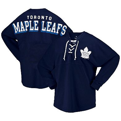 Women's Fanatics Branded Navy Toronto Maple Leafs Spirit Lace-Up V-Neck Long Sleeve Jersey T-Shirt