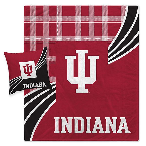 Indiana Hoosiers Plaid Wave Flannel Fleece Blanket & Pillow Combo Set