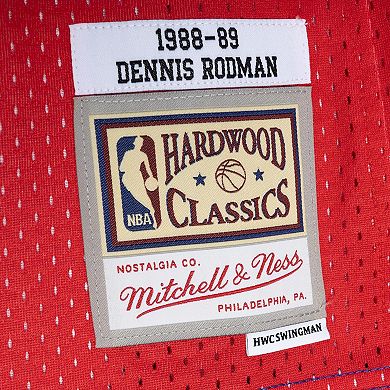 Men's Mitchell & Ness Dennis Rodman Blue/Red Detroit Pistons Hardwood Classics 1988-89 Split Swingman Jersey