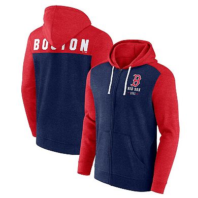 Men's Fanatics Branded Heathered Navy/Heathered Red Boston Red Sox Blown Away Full-Zip Hoodie