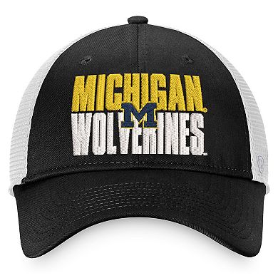 Men's Top of the World Black/White Michigan Wolverines Stockpile Trucker Snapback Hat