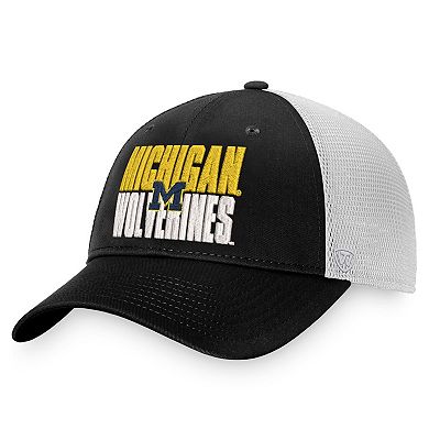 Men's Top of the World Black/White Michigan Wolverines Stockpile Trucker Snapback Hat