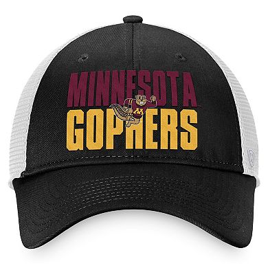 Men's Top of the World Black/White Minnesota Golden Gophers Stockpile Trucker Snapback Hat