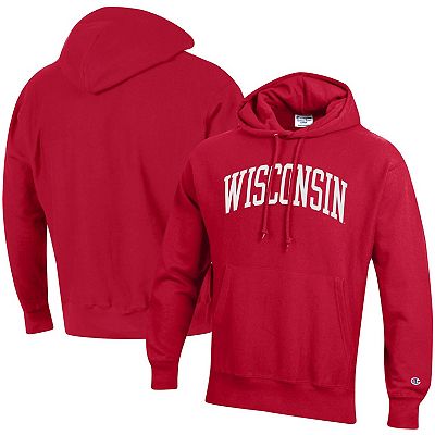 Men s Champion Red Wisconsin Badgers Team Arch Reverse Weave Pullover Hoodie