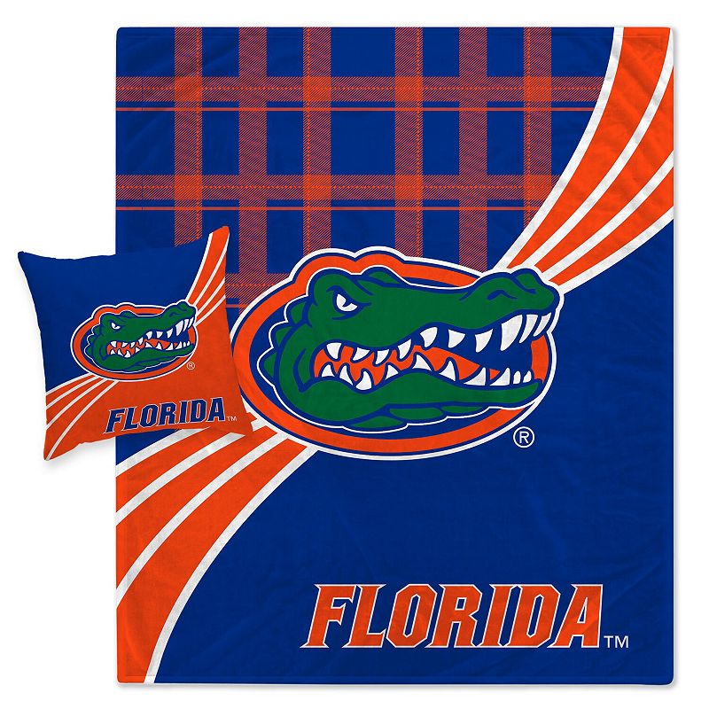 Florida Gators Plaid Wave Flannel Fleece Blanket & Pillow Combo Set, FLD Te