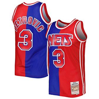 Men's Mitchell & Ness Drazen Petrovic Blue/Red New Jersey Nets Hardwood Classics 1992-93 Split Swingman Jersey