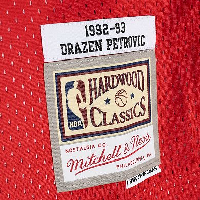 Men's Mitchell & Ness Drazen Petrovic Blue/Red New Jersey Nets Hardwood Classics 1992-93 Split Swingman Jersey