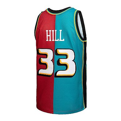 Men's Mitchell & Ness Grant Hill Teal/Red Detroit Pistons Hardwood Classics 1999-00 Split Swingman Jersey