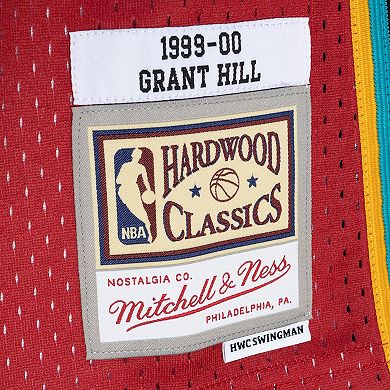 Men's Mitchell & Ness Grant Hill Teal/Red Detroit Pistons Hardwood Classics 1999-00 Split Swingman Jersey