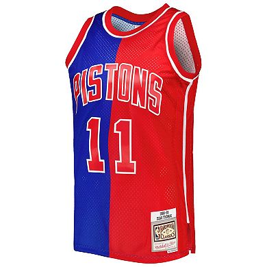 Men's Mitchell & Ness Isiah Thomas Blue/Red Detroit Pistons Hardwood Classics 1988/89 Split Swingman Jersey