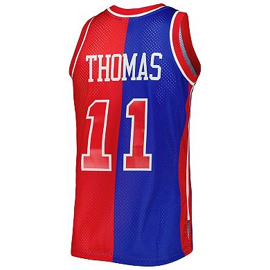 Men's Mitchell & Ness Isiah Thomas Blue/Red Detroit Pistons Hardwood Classics 1988-89 Split Swingman Jersey