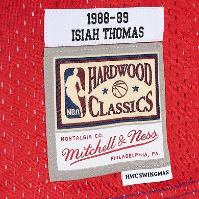 Men's Mitchell & Ness Isiah Thomas Blue/Red Detroit Pistons Hardwood Classics 1988-89 Split Swingman Jersey