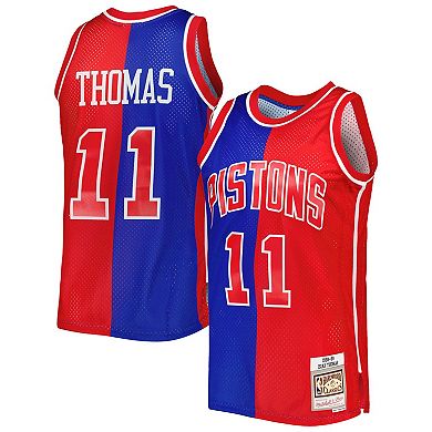 Men's Mitchell & Ness Isiah Thomas Blue/Red Detroit Pistons Hardwood Classics 1988-89 Split Swingman Jersey