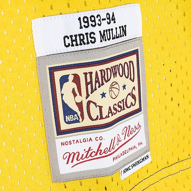 Men's Mitchell & Ness Chris Mullin Royal/Gold Golden State Warriors Hardwood Classics 1993-94 Split Swingman Jersey
