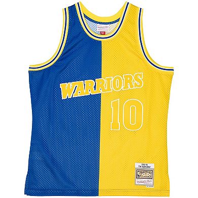 Men's Mitchell & Ness Tim Hardaway Royal/Gold Golden State Warriors Hardwood Classics 1990/91 Split Swingman Jersey