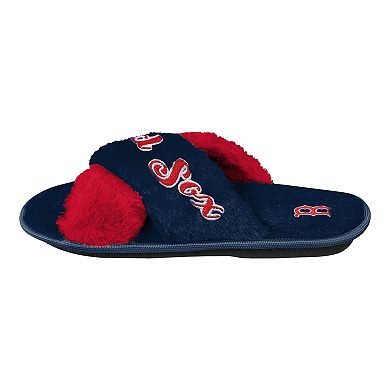 Women's FOCO Navy Boston Red Sox Two-Tone Crossover Faux Fur Slide Slippers