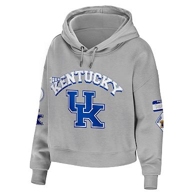 Women's WEAR by Erin Andrews Gray Kentucky Wildcats Mixed Media Cropped Pullover Hoodie