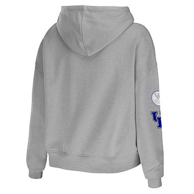 Women's WEAR by Erin Andrews Gray Kentucky Wildcats Mixed Media Cropped Pullover Hoodie