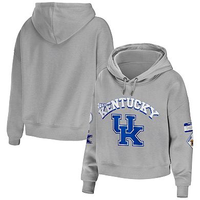 Women's WEAR by Erin Andrews Gray Kentucky Wildcats Mixed Media Cropped Pullover Hoodie
