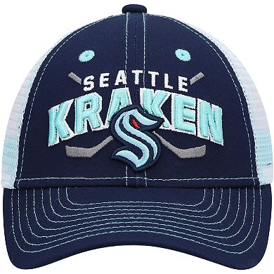 Youth Deep Sea Blue/White Seattle Kraken Core Lockup Trucker Snapback Hat