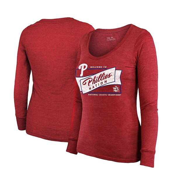 Women's Majestic Threads Red Philadelphia Phillies 2022 National League  Champions Tri-Blend Long Sleeve Scoop Neck